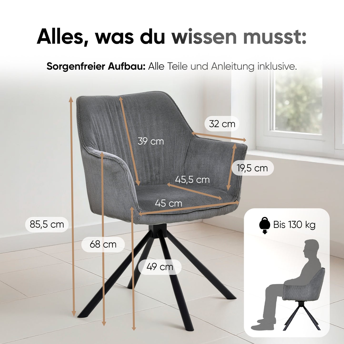 Emilio Largo 2010 mit Drehfunktion, Cordoptik, kieselgrau